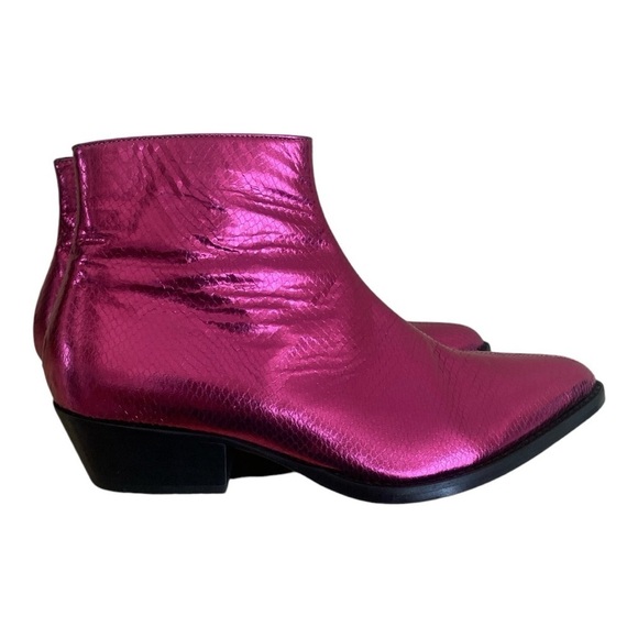 POLLINI Leather Metallic Cowboy Boot Pointed Toe Fuchsia Size 39 IT = 7.5 US - Picture 15 of 16